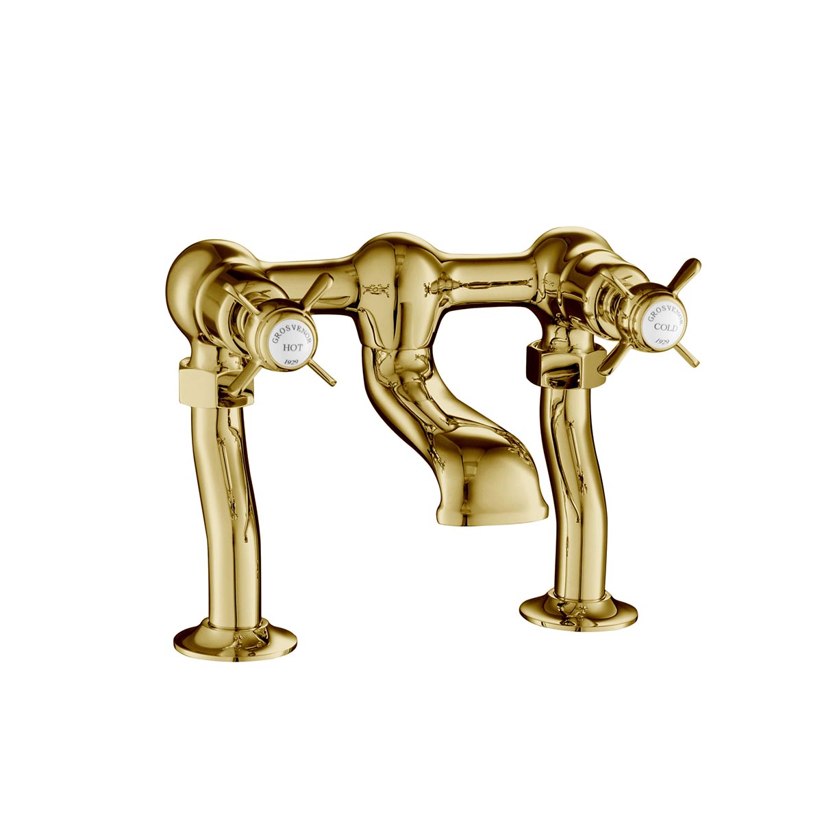 Traditional Deck Mounted Bath Filler Tap Pinch Handles - Polished Gold