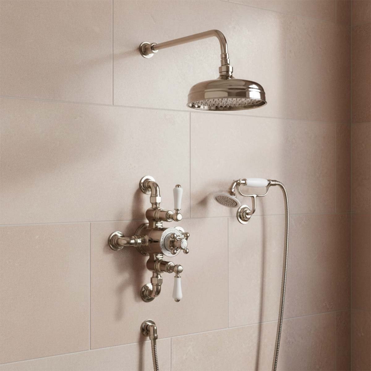 Traditional Dual Exposed Thermostatic Shower - Brushed Nickel