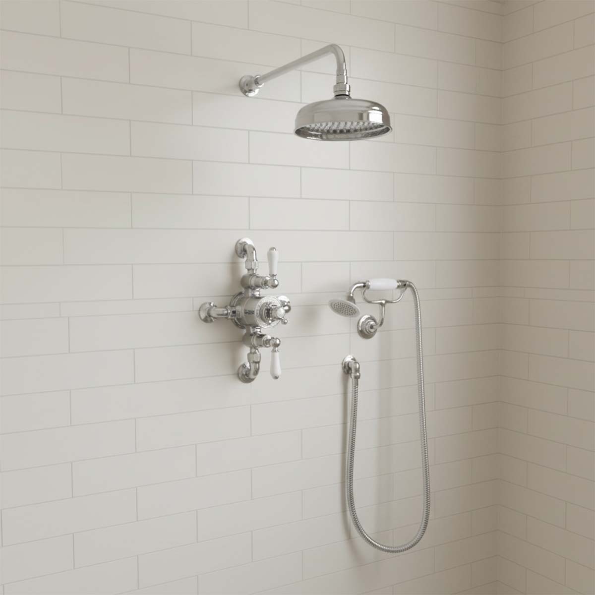 Traditional Dual Exposed Thermostatic Shower Valve with head and handset - Ireland