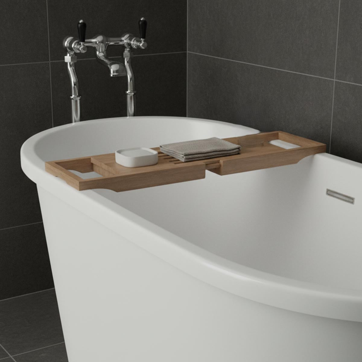 Traditional Freestanding Bath Mixer Tap with Black Levers – Chrome
