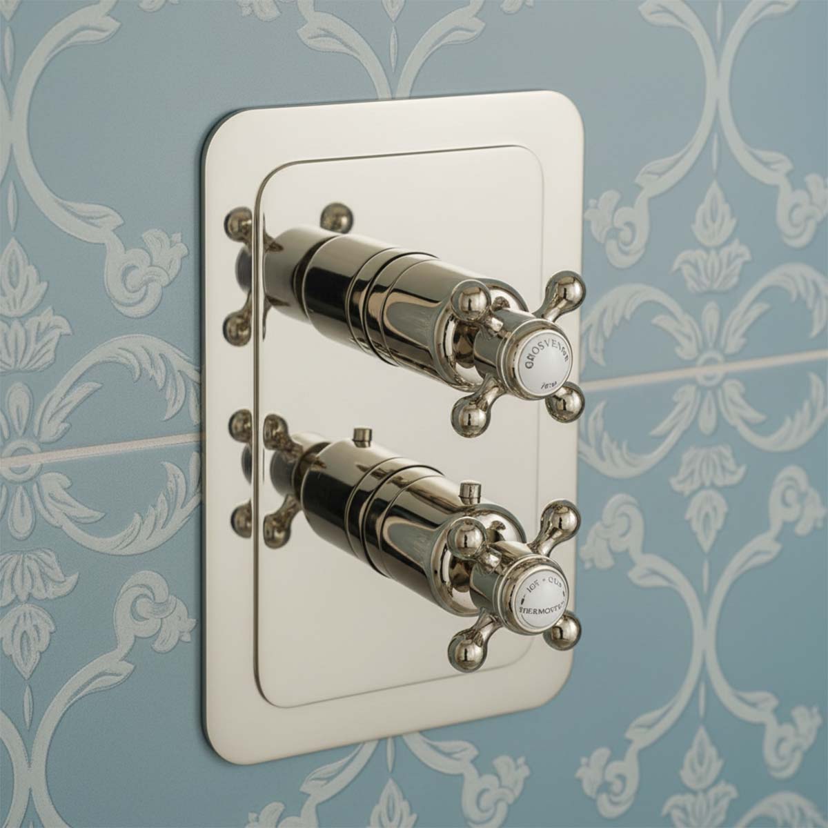 Traditional Vertical Wall Mounted Shower Mixer Valve with 2 Outlets – Nickel