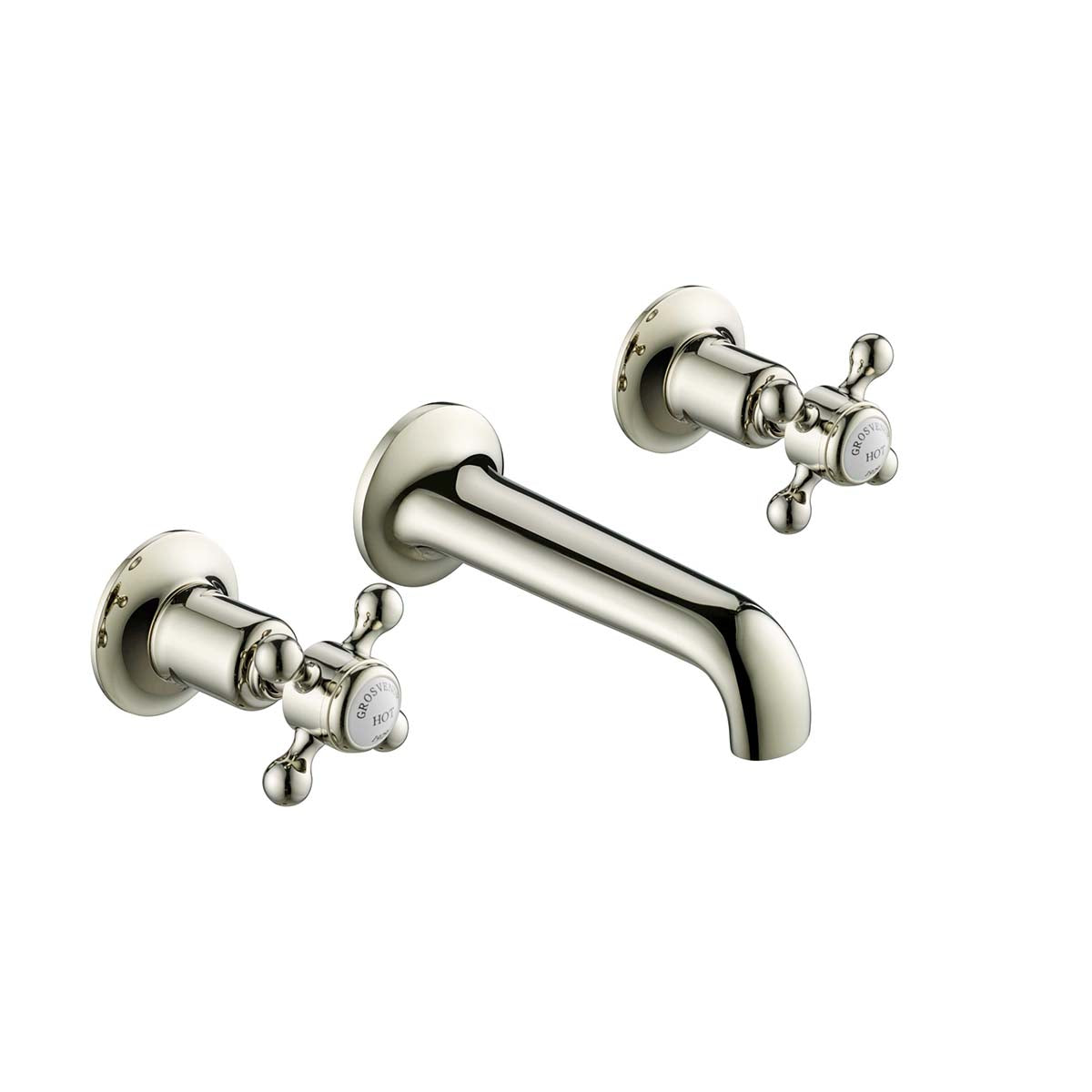 Traditional Wall Mounted 3 Hole Basin Tap Crosshead Handles - Nickel