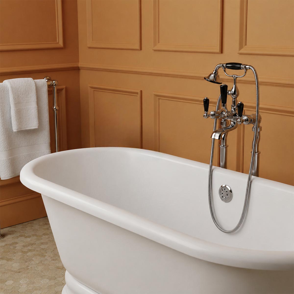 Traditional chrome floorstanding bath shower mixer tap