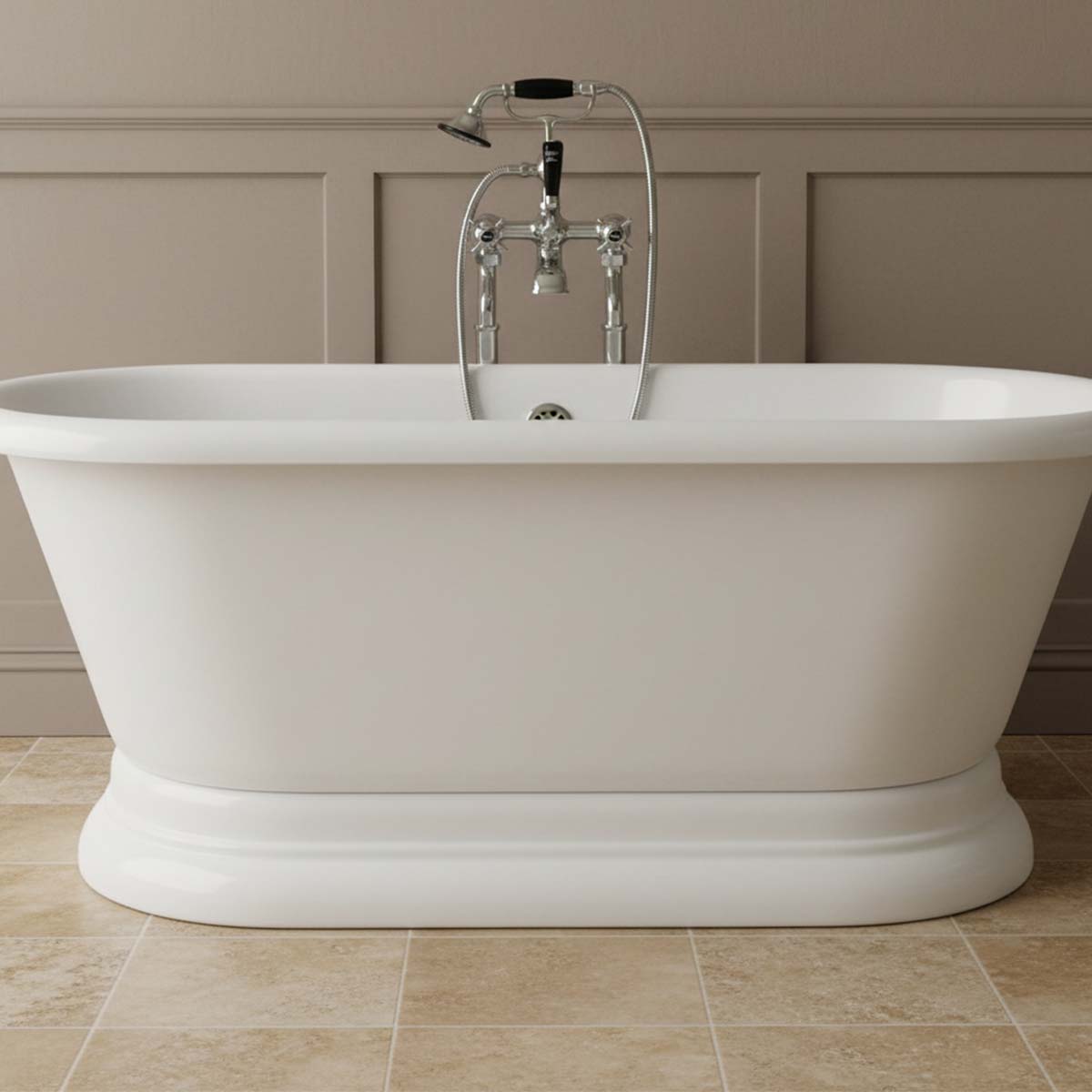 Traditional floor standing bath tap with shower head - chrome