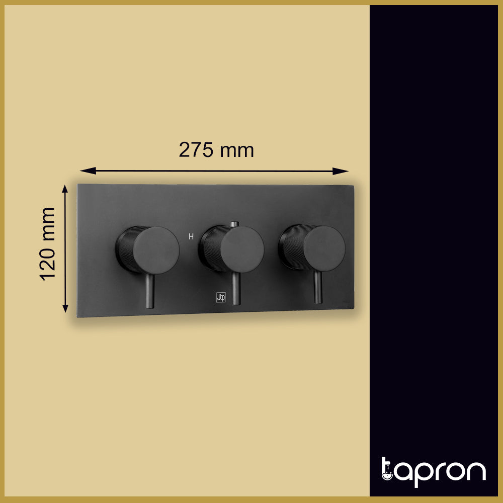 Matt Black Shower Valve 3 Outlet Thermostatic Concealed-Tapron