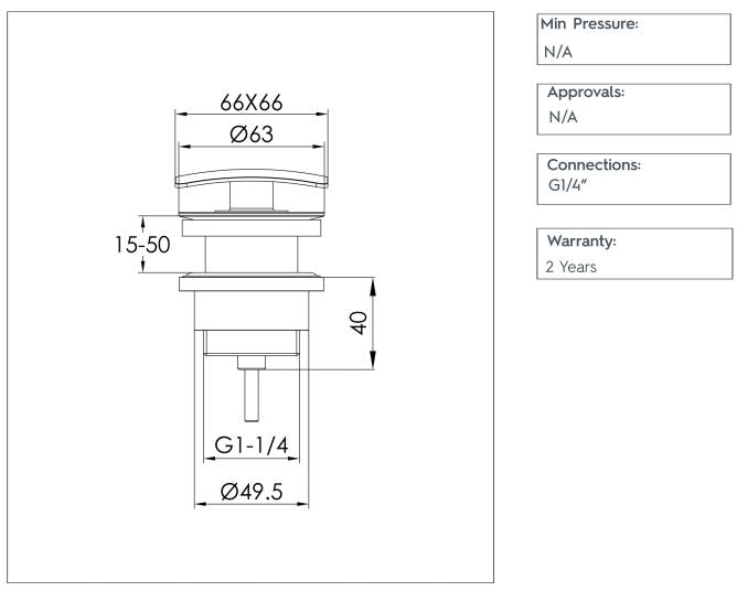 Gold universal sink waste - Technical drawing