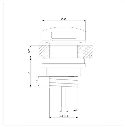 Gold universal slotted/unslotted basin waste - Technical drawing
