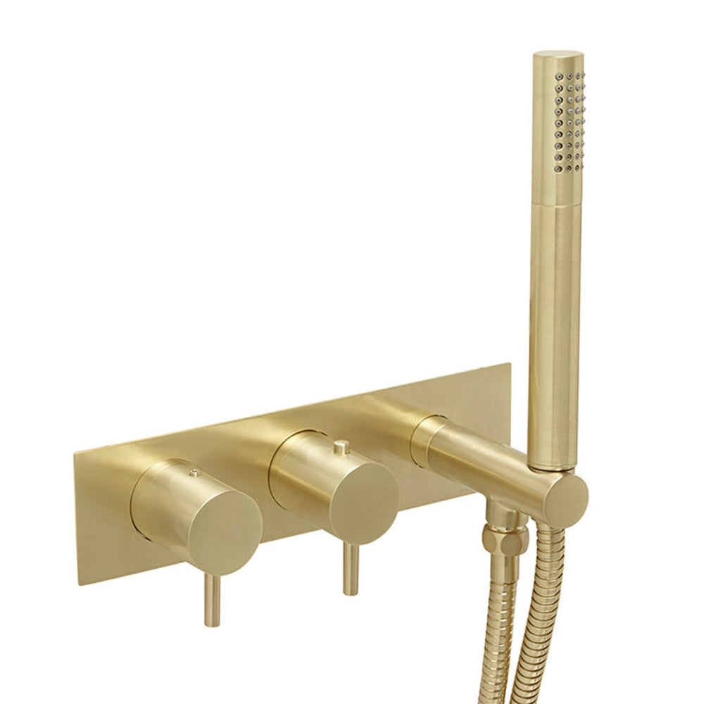 2 Outlet Thermostatic Shower Valve & Handset - Brushed Gold