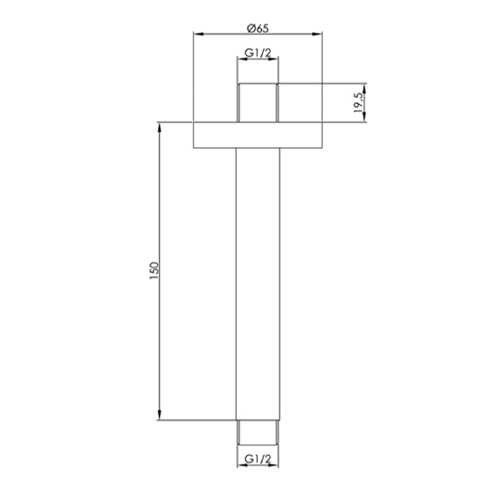 VOS Ceiling Mounted Shower Arm - Technical Drawing