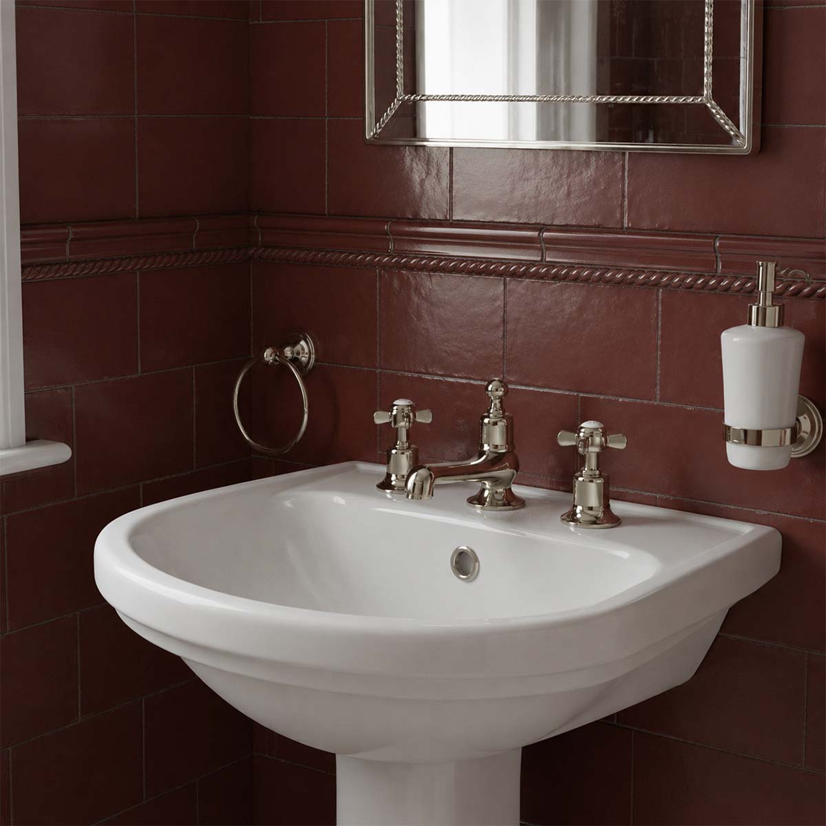 Victorian basin tap with crosshead pinch handles brushed nickel