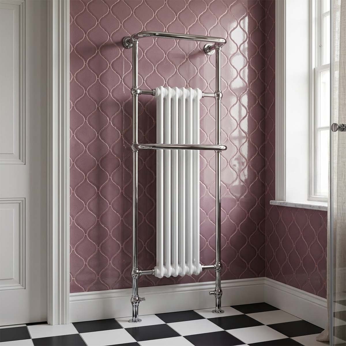 Victorian dual fuel towel radiator with over hanging rails