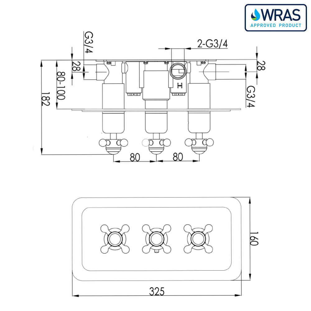Concealed thermostatic shower valve - Technical drawing