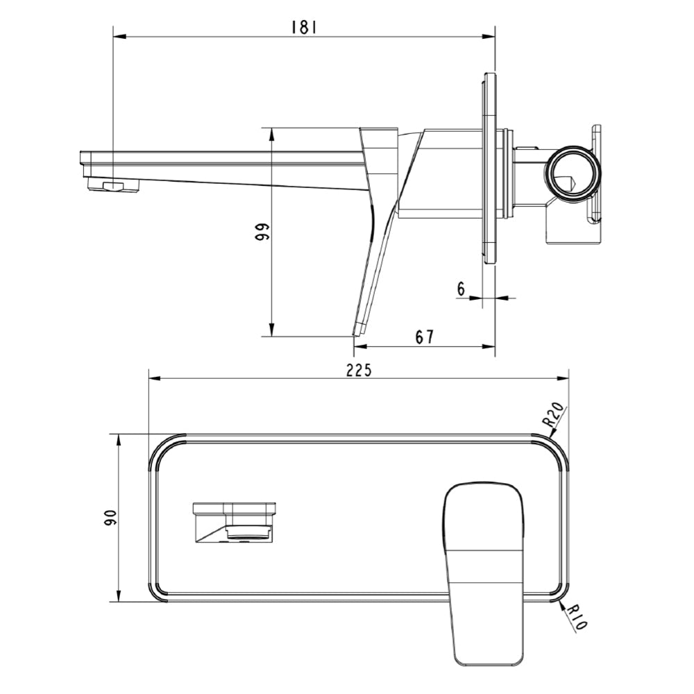 Modern wall sink tap Technical drawing