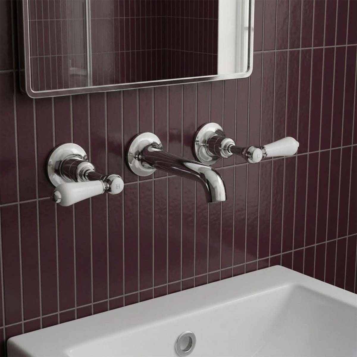 Wall-Mounted Victorian-Style 3-Hole Lever Basin Mixer Tap- Chrome