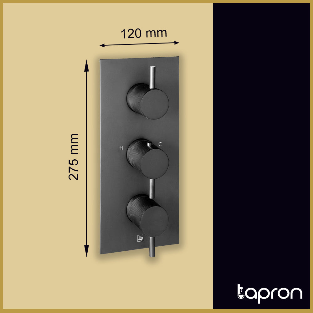 Matt Black Thermostatic Concealed 3 Outlet Shower Valve, Vertical - Dimension