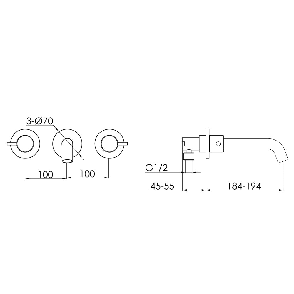 Wall mounted basin tap - Technical drawing