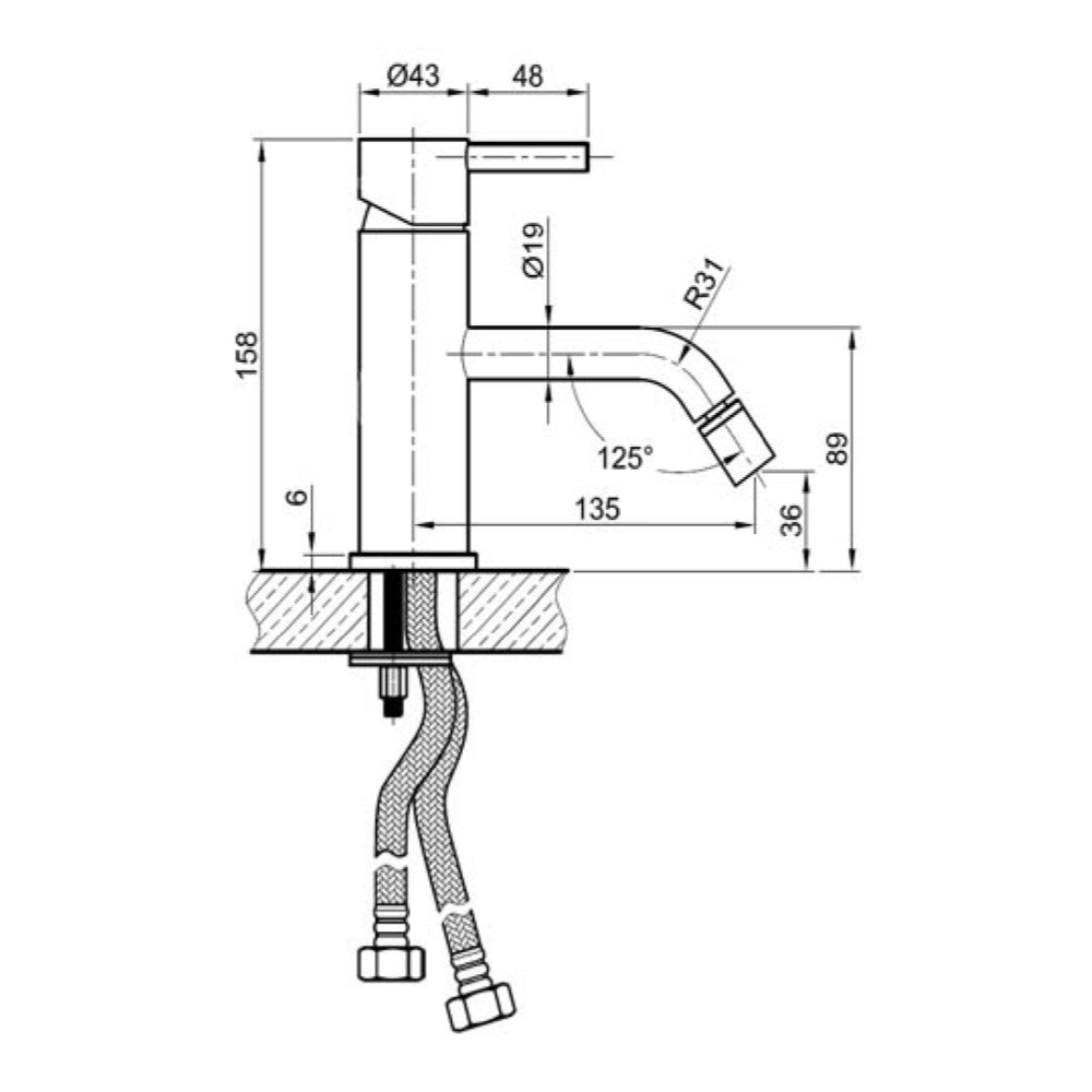 Stainless steel basin tap - Technical Drawing