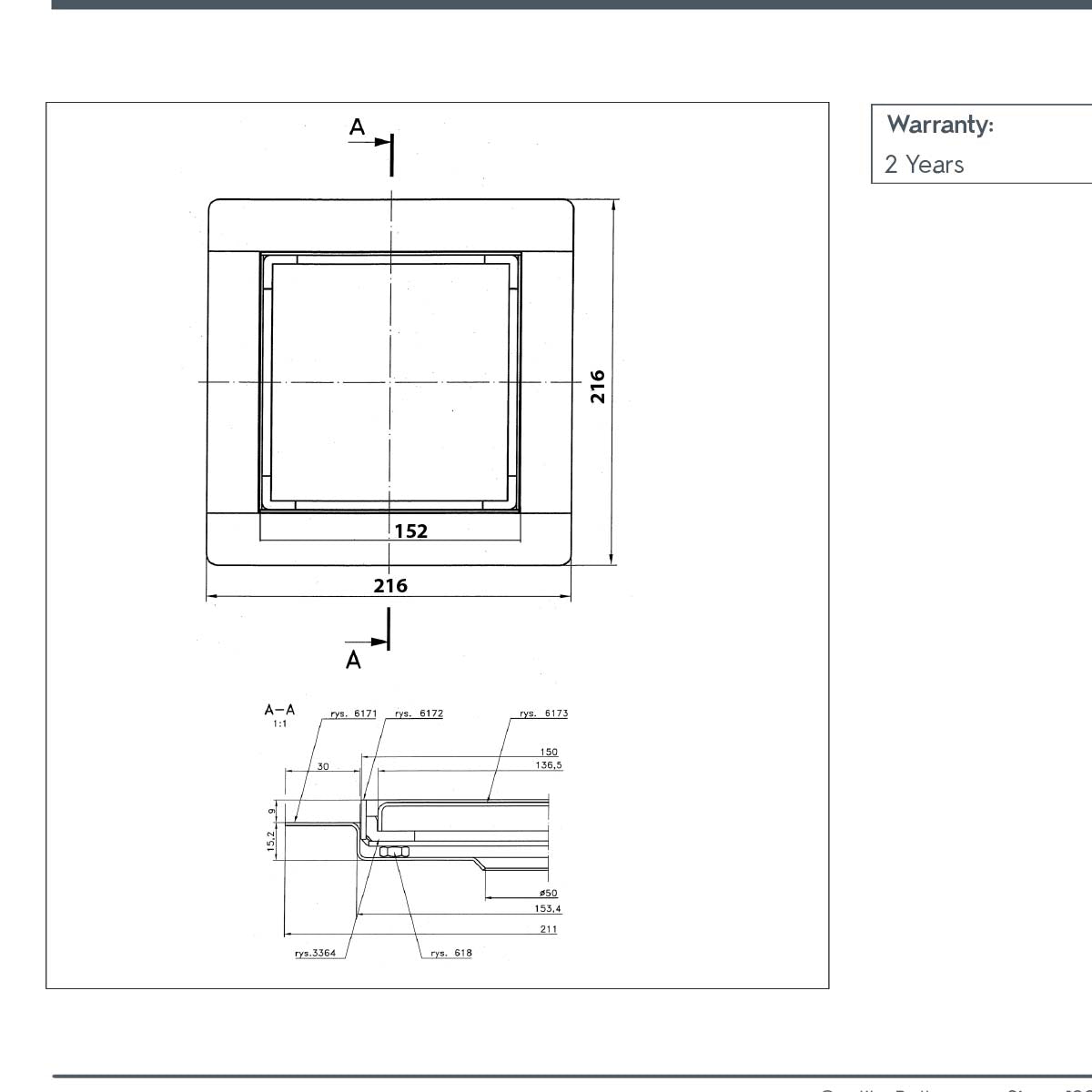 Wetroom Square Drain 150mm x 150mm