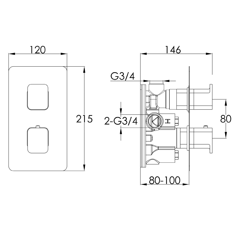 Single outlet shower valve - Technical drawing