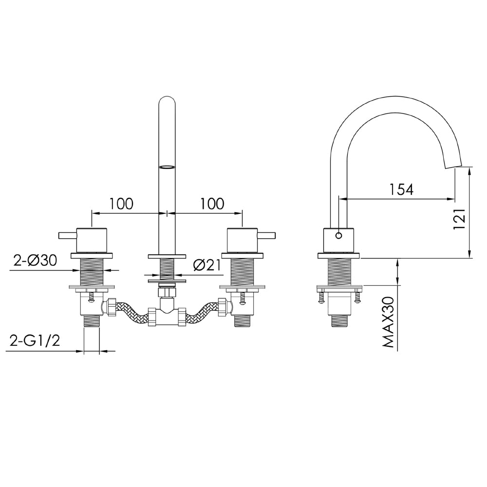 Bathroom sink mixer tap technical drawing-tapron