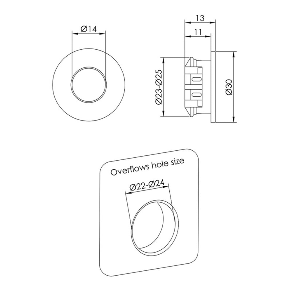 Bronze overflow sink cover - Technical drawing