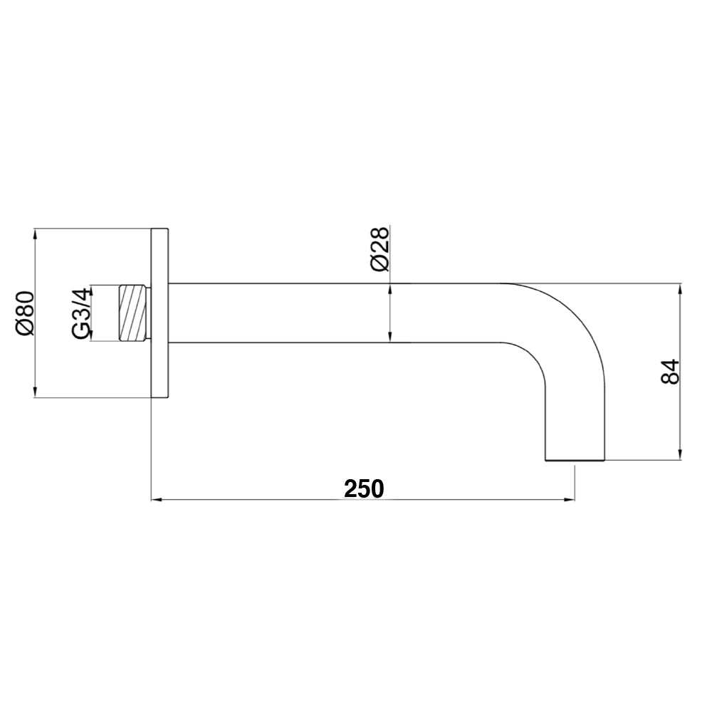 Bath mixer spout - Technical drawing