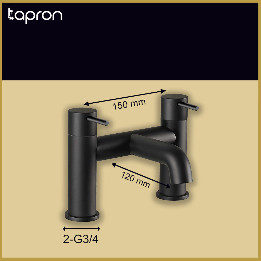 Matt Black Deck Mounted Bath Filler Tap - Dimension