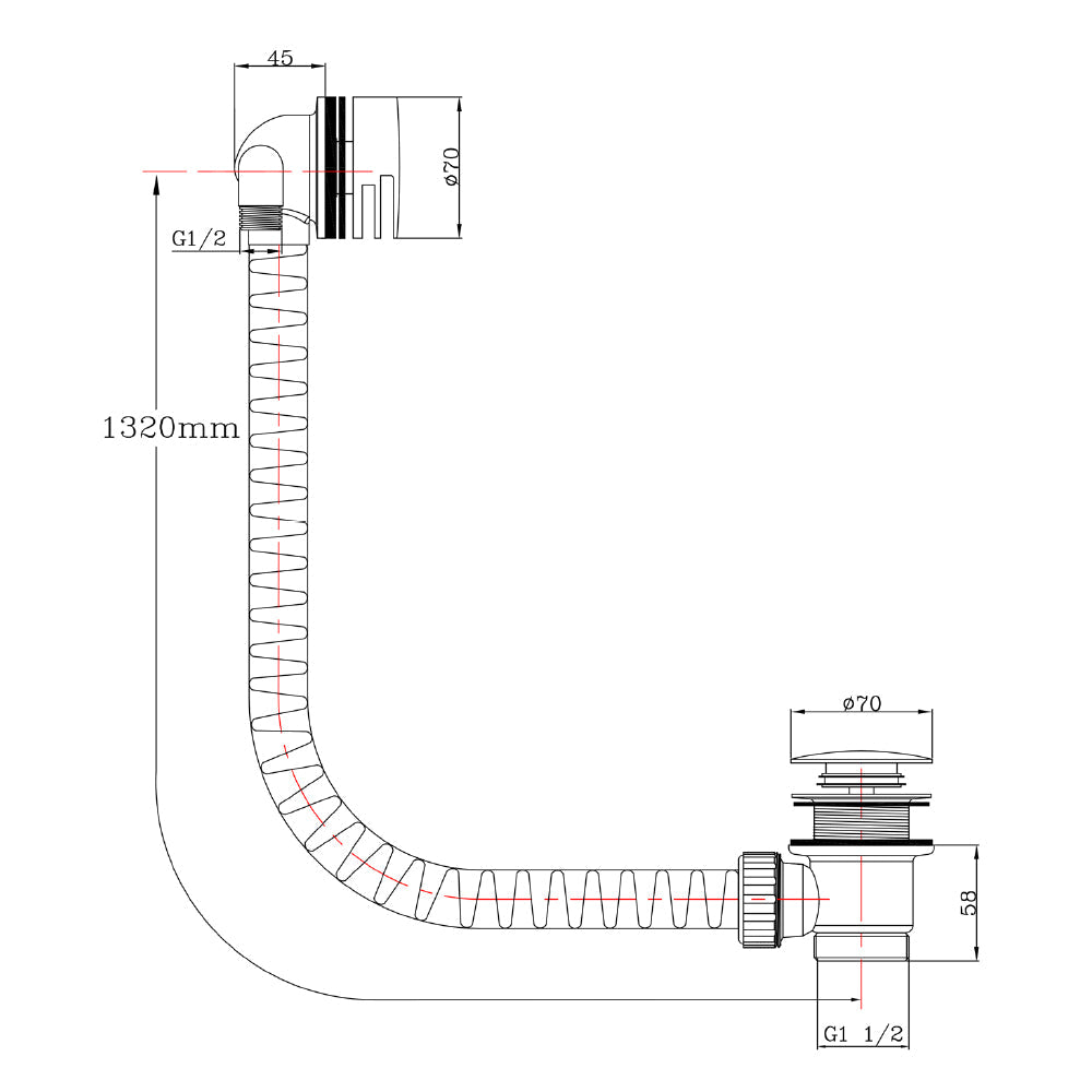 Bath filler waste - Technical drawing
