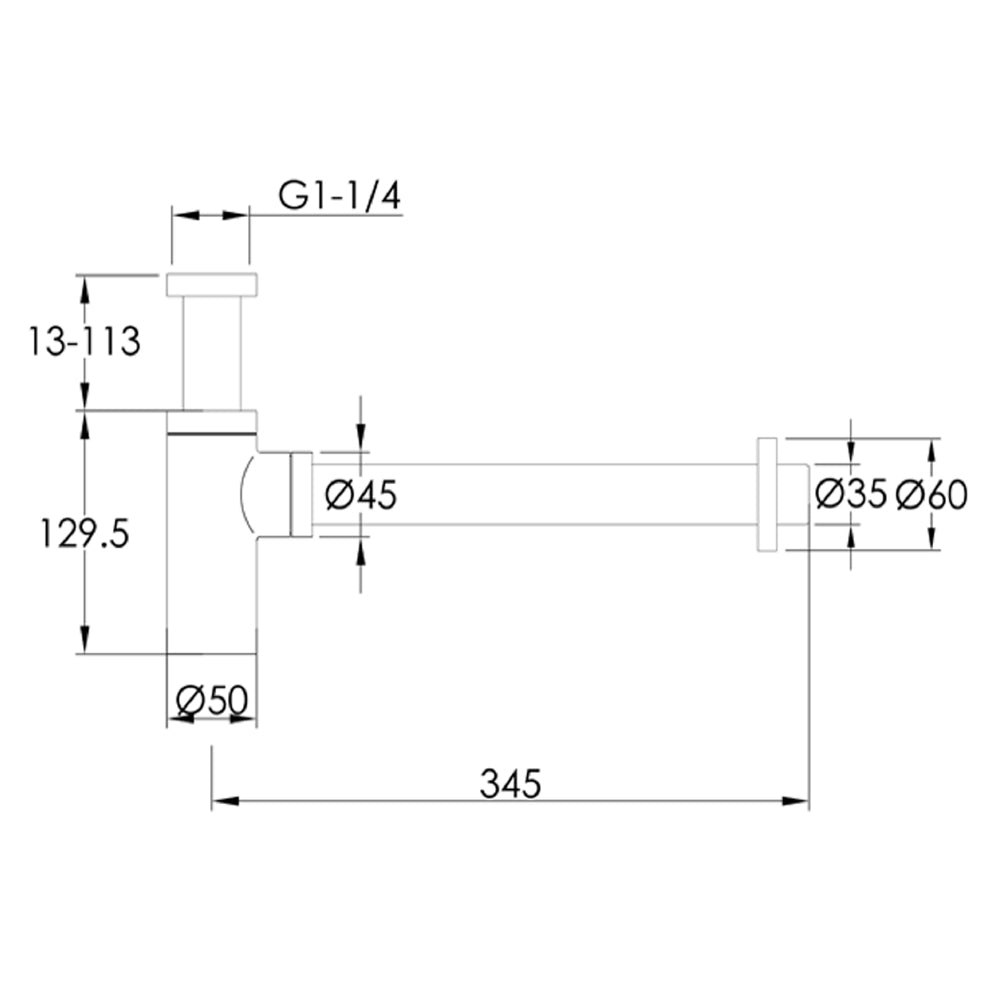 Wash basin bottle trap - Technical drawing