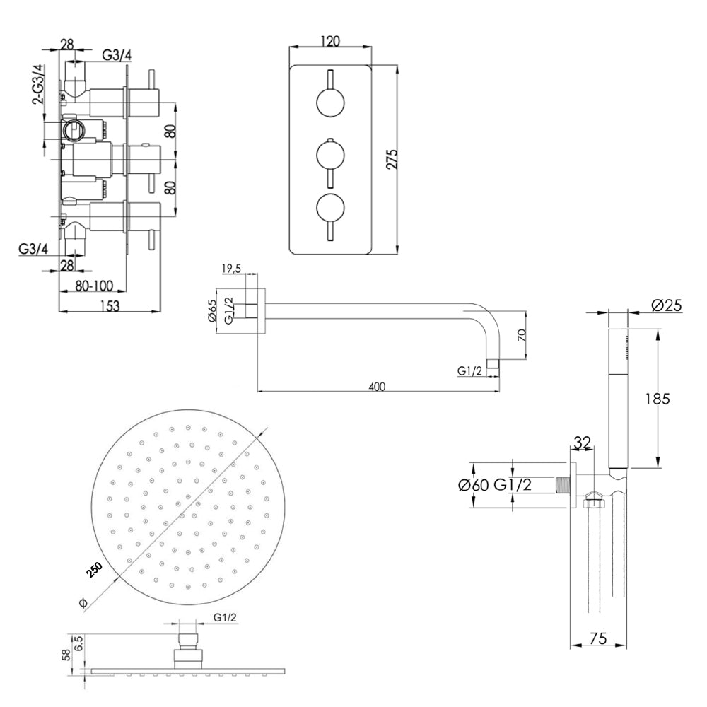 Black shower set - Technical Drawing