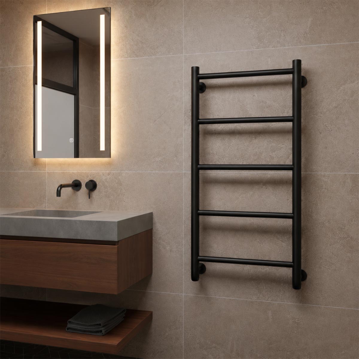 black dual fuel towel rail radiator
