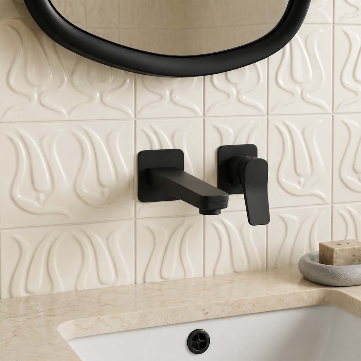 black wall mounted basin tap in Ireland