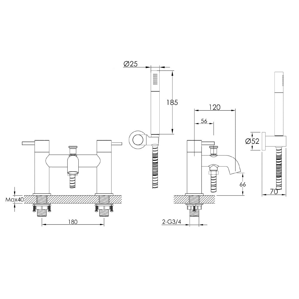 Bath shower mixer kit - Technical drawing