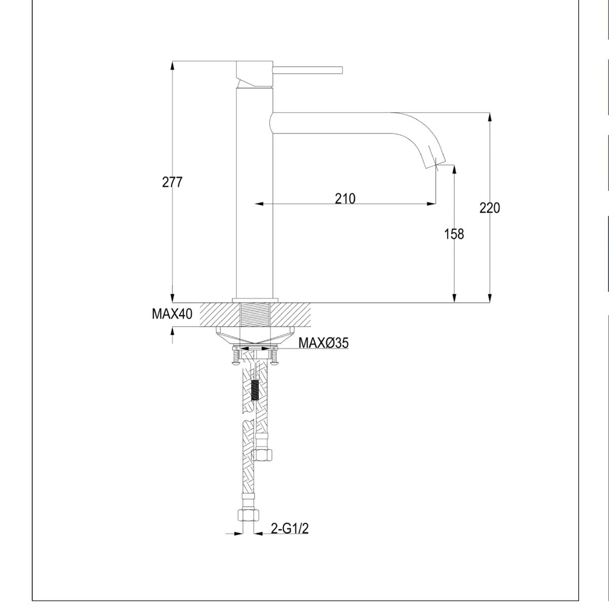 single lever kitchen mixer tap Ireland technical drawing