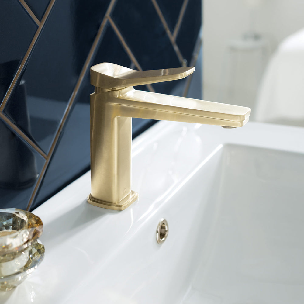 Gold deck-mounted basin tap