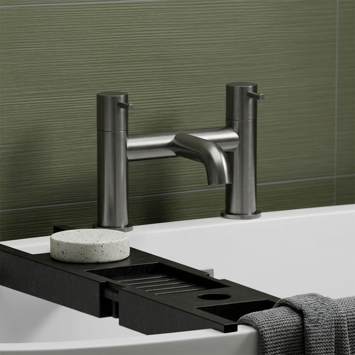 brushed black deck mounted bath filler tap