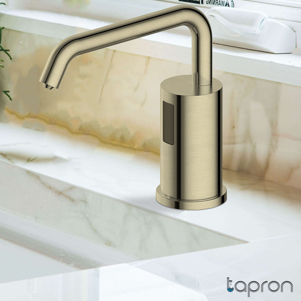 Brushed brass automatic soap dispenser deck mounted