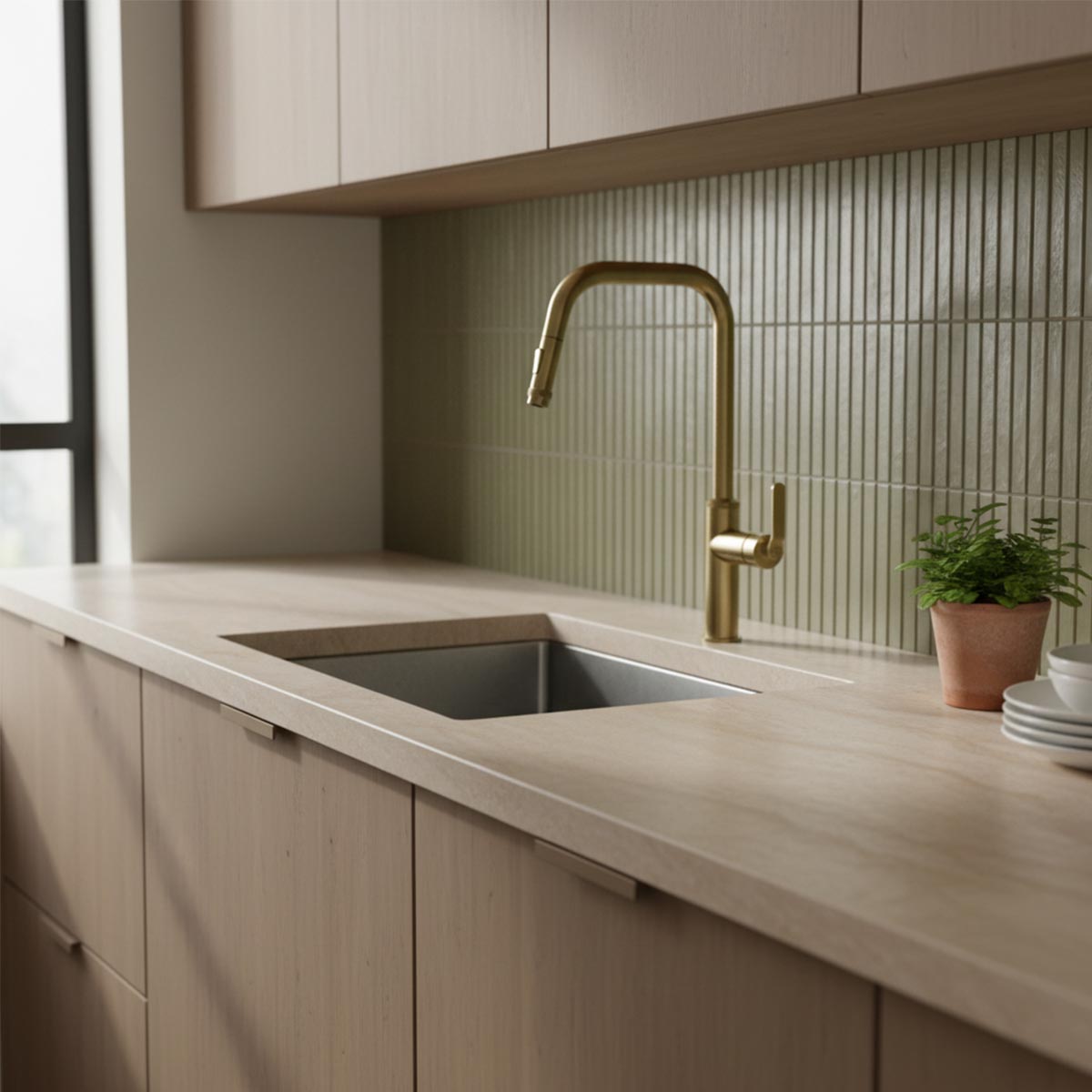 brushed brass kitchen mixer tap with pull out