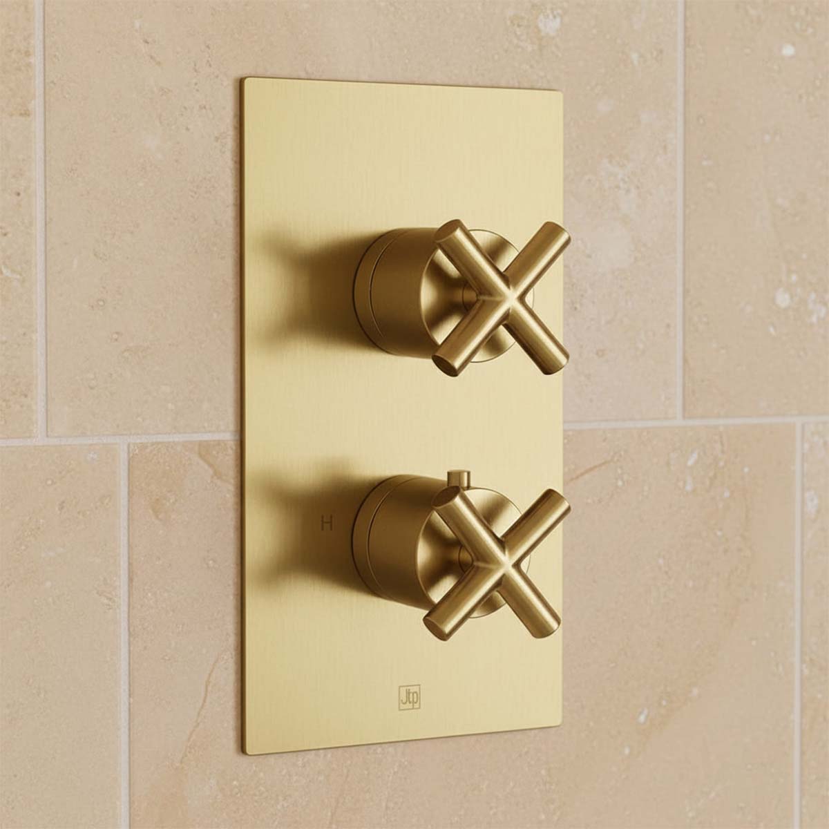 brushed brass modern two-handle shower valve concealed and thermostatic