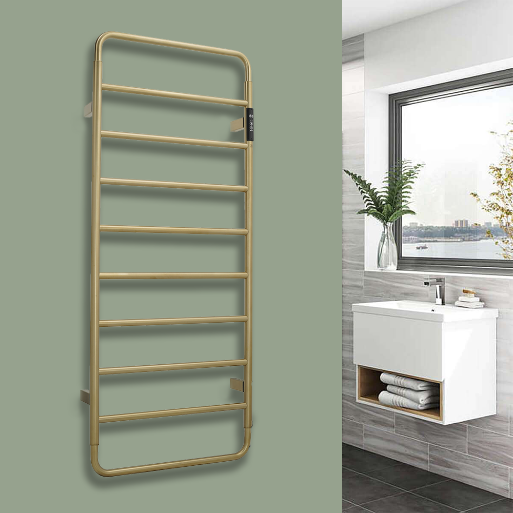 Brushed brass electric towel rail