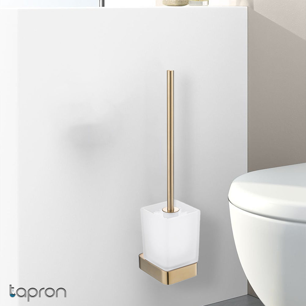 Brushed gold toilet brush holder with brush