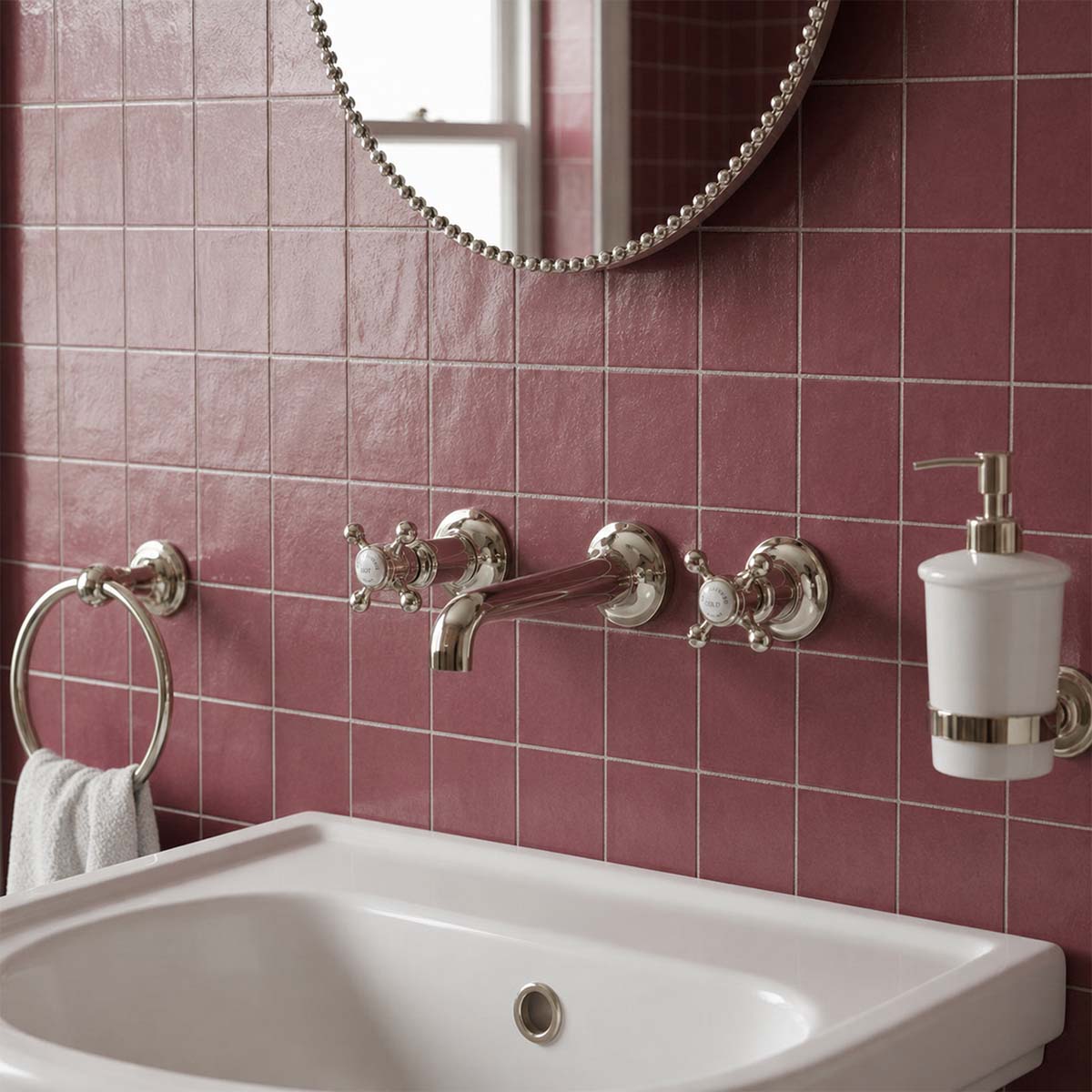 brushed nickel 3-holes basin tap wall mounted