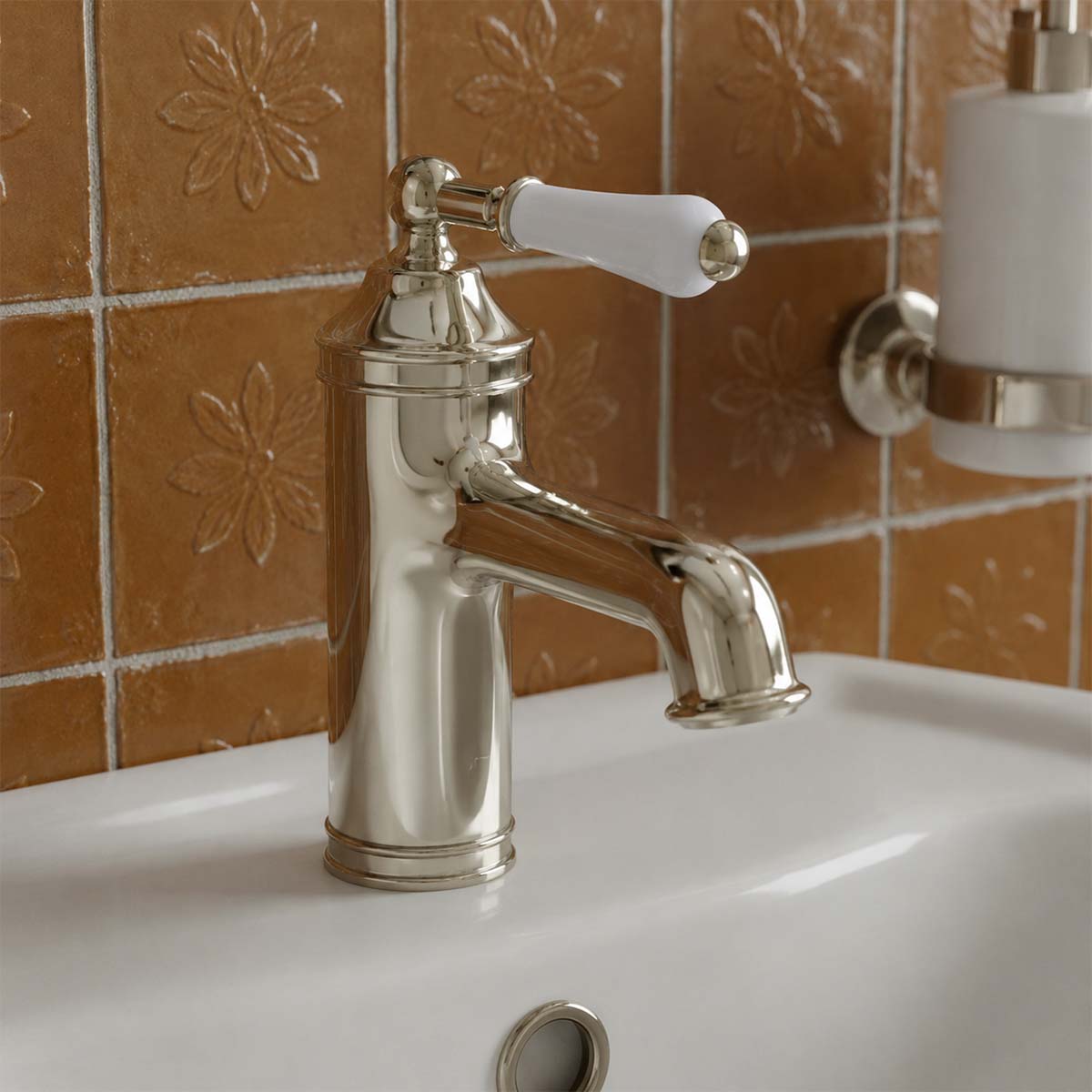 brushed nickel basin lever tap deck mounted
