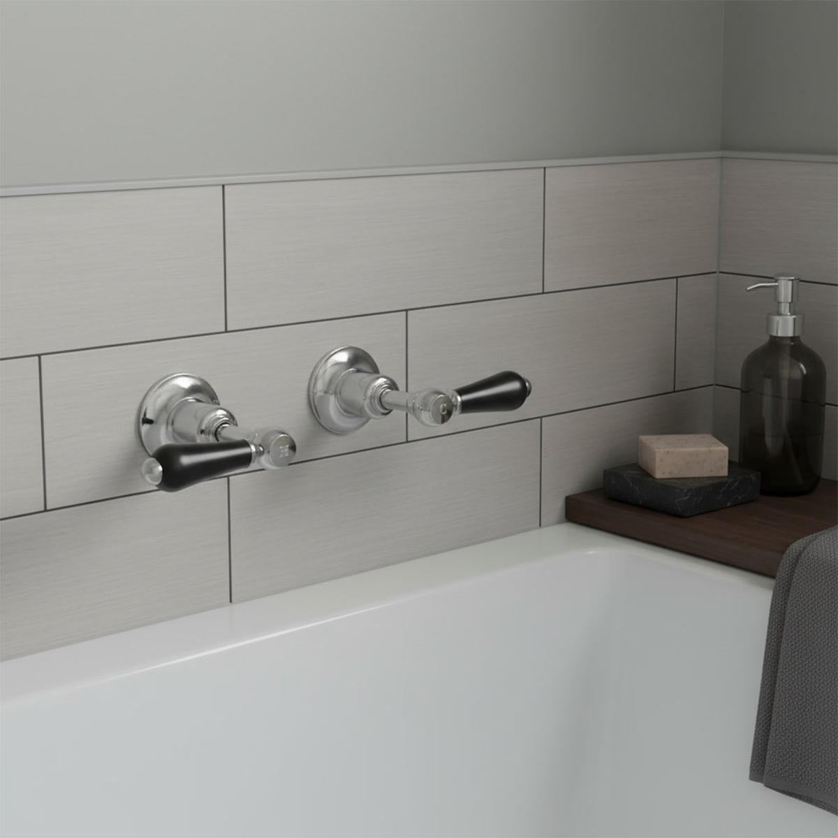 chrome with black levers on off stop bath valves