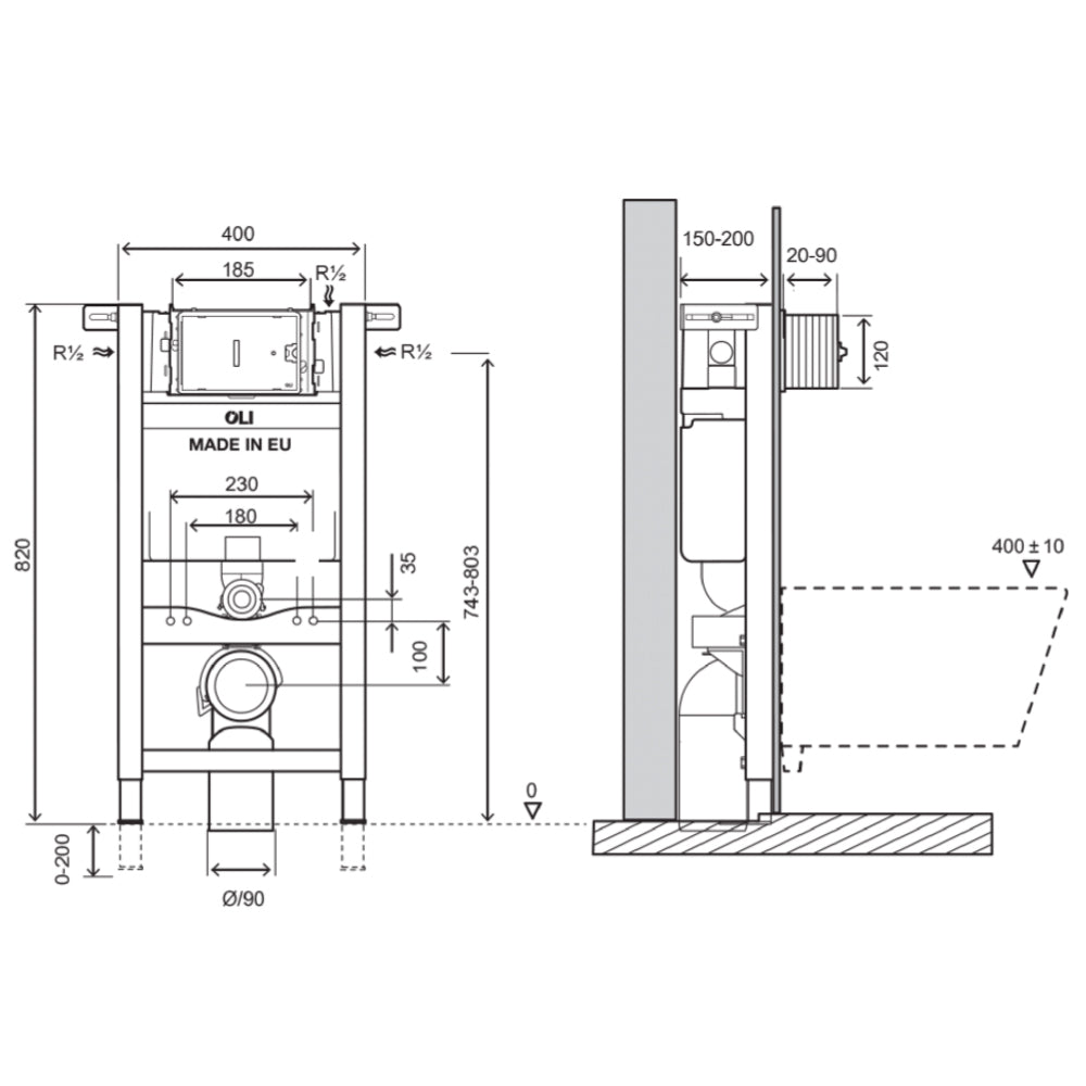 WC cistern frame - Technical drawing