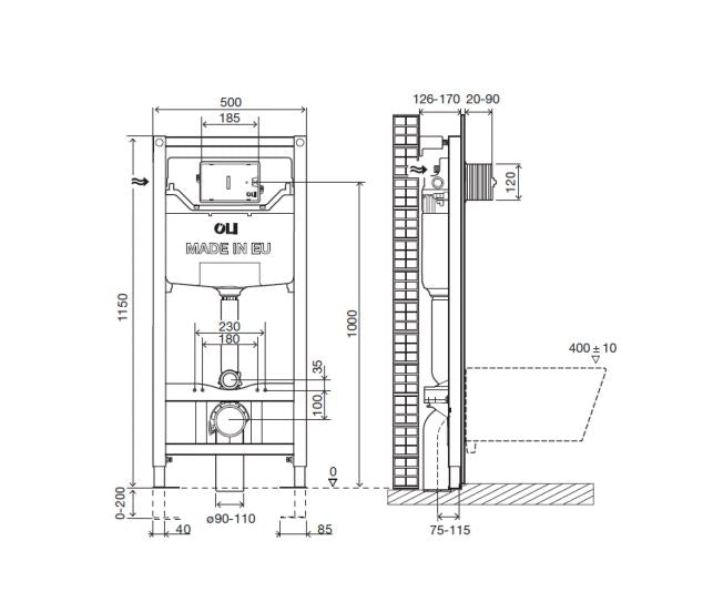 Concealed toilet frame - Technical drawing