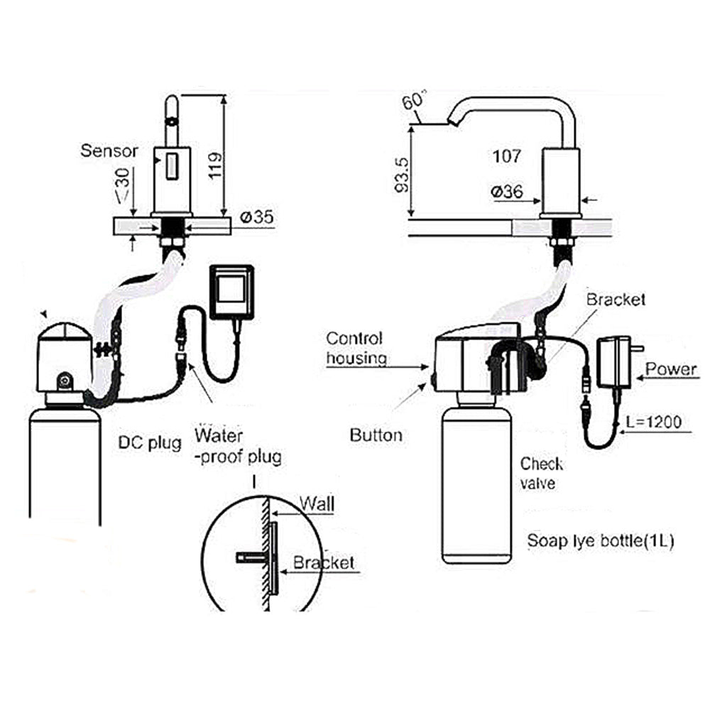 Automatic Soap Dispenser Brushed Gold - Technical drawing