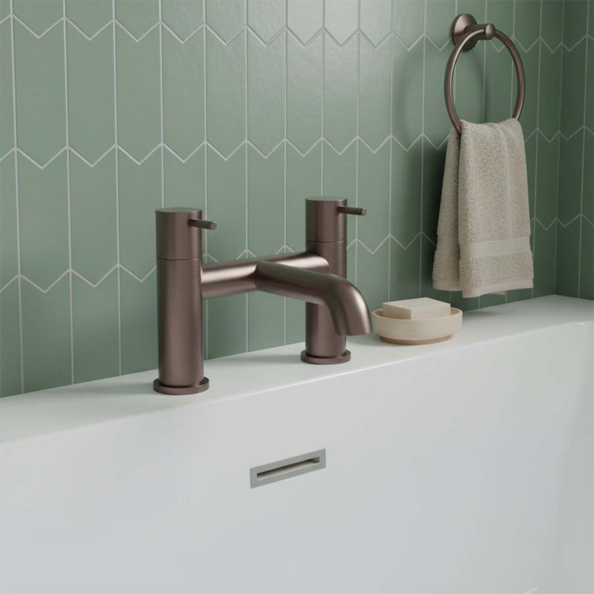 deck mounted bath tap with lever handles - bronze