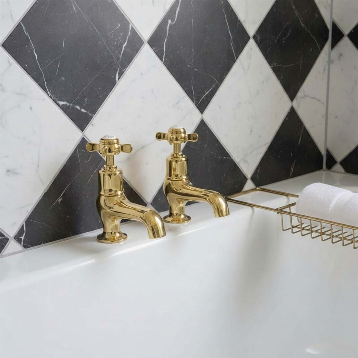 deck mounted pillar bath taps - gold