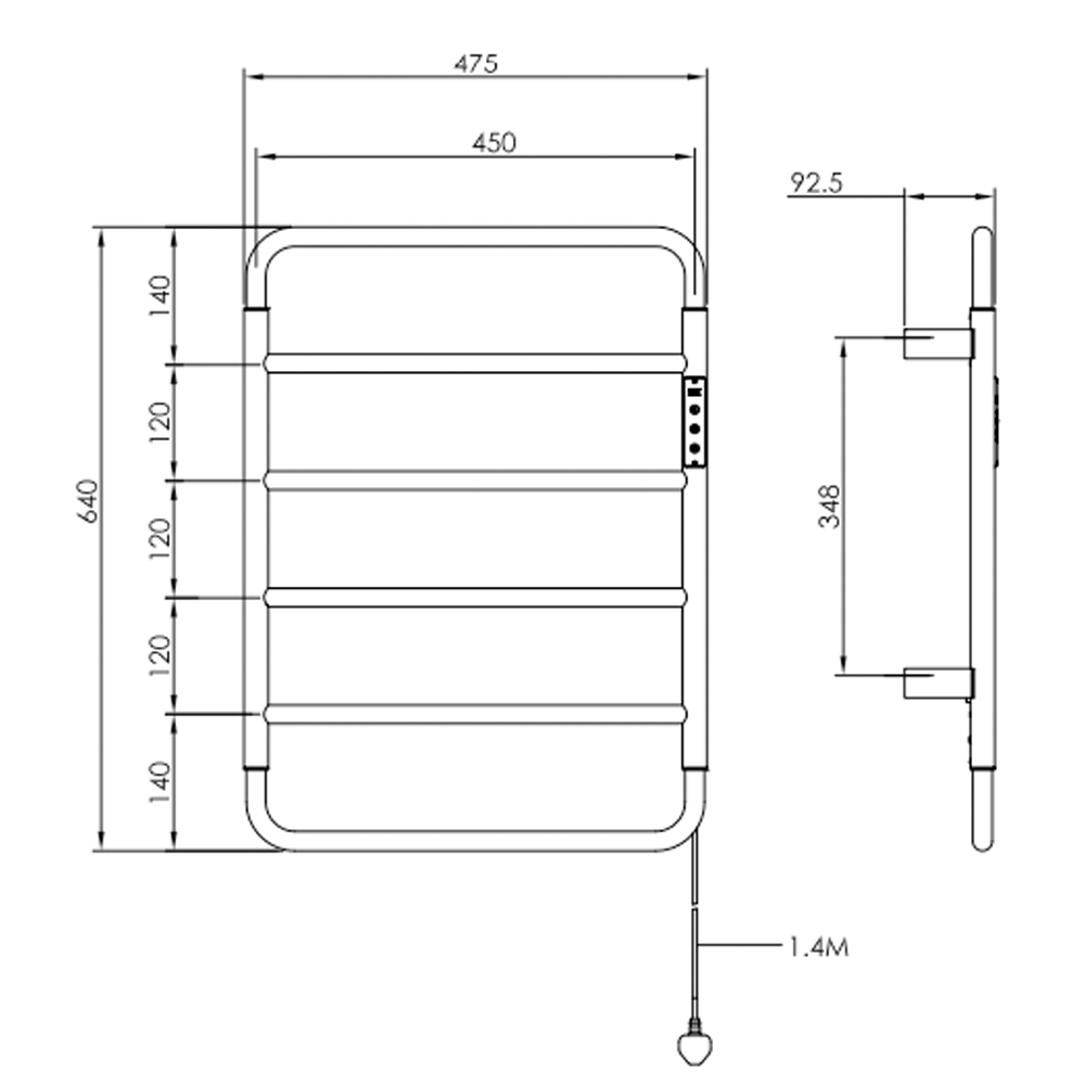 Electric towel rail - Technical drawing